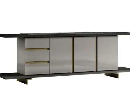 Madia in laccato lucido, top in marmo e struttura in ottone brunito Soho 02 di Busatto