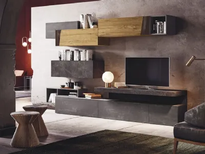 Parete Attrezzata in melaminico con inserti in vetro Club Decor Living Glass A di 2B Italia