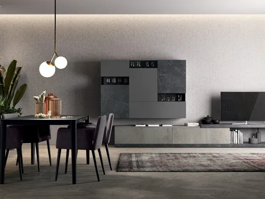 Parete Attrezzata Vitalyty C09B in melaminico Stone Grey di Colombini Casa
