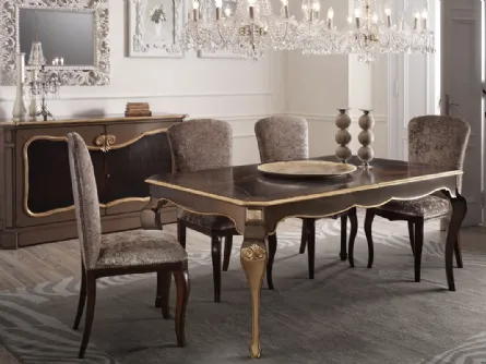Tavolo classico rettangolare in legno con dettagli in foglia oro Day Collection di Busatto