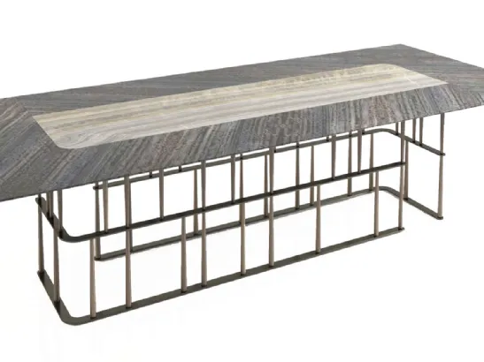 Tavolo rettangolare con piano in marmo e base in ottone brunito Hyde di Busatto