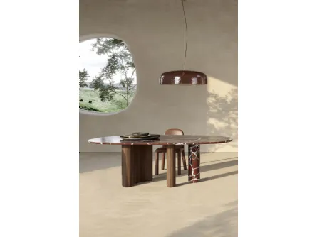 Tavolo in marmo Rosso Levanto e legno Rovere Moka Lymph di Nature Design