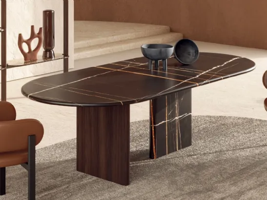 Tavolo con top in marmo e base in marmo e legno Monolith di Nature Design
