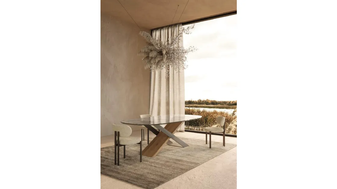 Tavolo con top in gres porcellanato e base in legno e metallo X Tavoli di Nature DesignX Tavoli di Nature Design