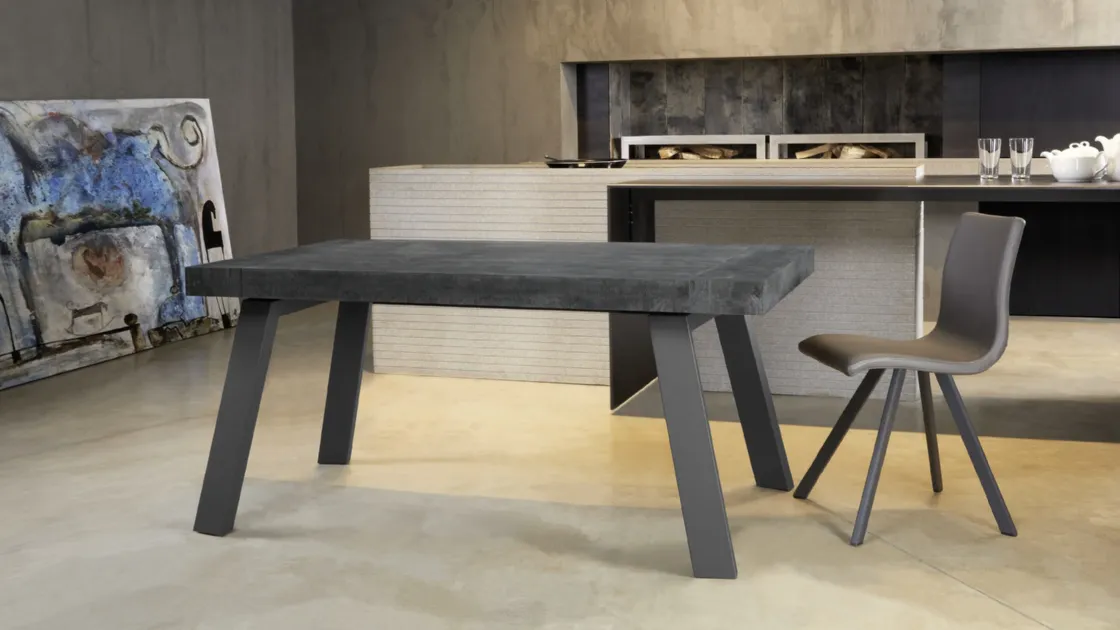 Tavolo allungabile Urban Style SD114 con top in laminato Grigio Roccia e base in acciaio verniciato di Imba Srl