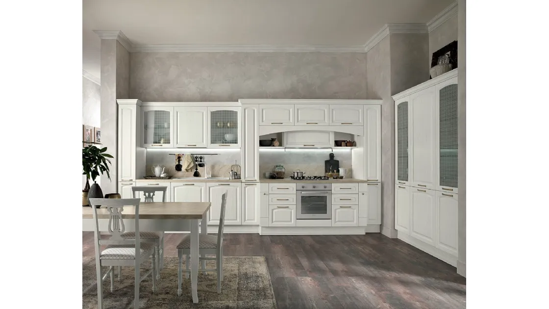 Cucina Classica ad angolo in legno naturale Bianco Mida 02 di Colombini Casa Artec