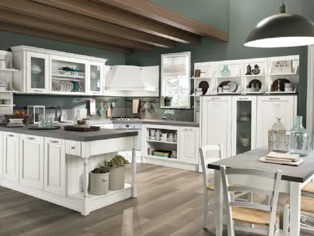 Cucina Classica con penisola Opera 01 in legno naturale Bianco di Colombini Casa Artec