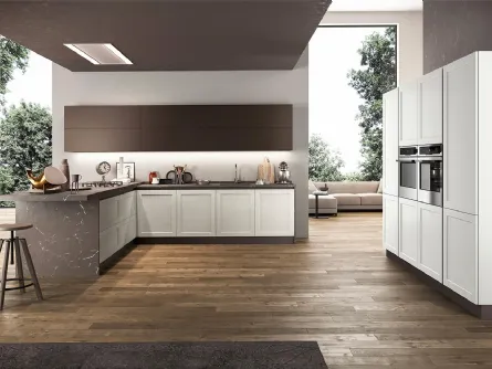 Cucina angolare Classica Frame con basi in Frassino e top in laminato effetto Marmo di Arredo3