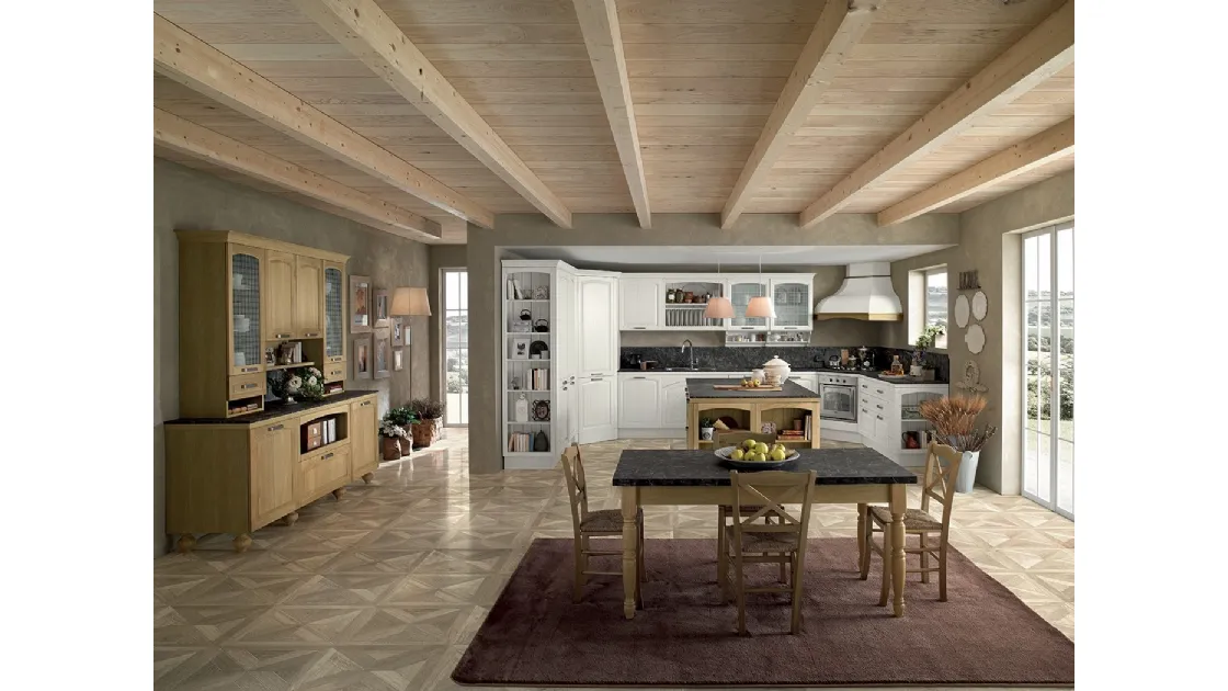 Cucina Classica Mida 04 in legno naturale Bianco di Colombini Casa Artec
