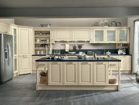 Cucina Classica con isola Opera 02 in legno naturale Avorio di Colombini Casa Artec