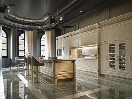 Cucina Design con isola in laccato lucido con particolari in metallo Allure di Busatto