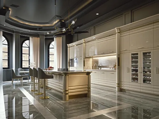 Cucina Design con isola in laccato lucido con particolari in metallo Allure di Busatto