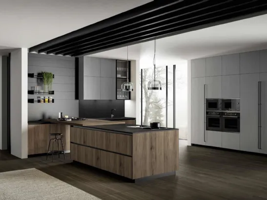 Cucina Moderna in rovere con penisola Asia 03 di Arredo3