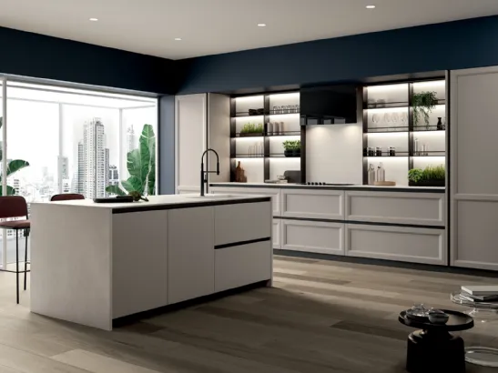Cucina Moderna con isola in laccato opaco bianco Class Line 01 di Febal
