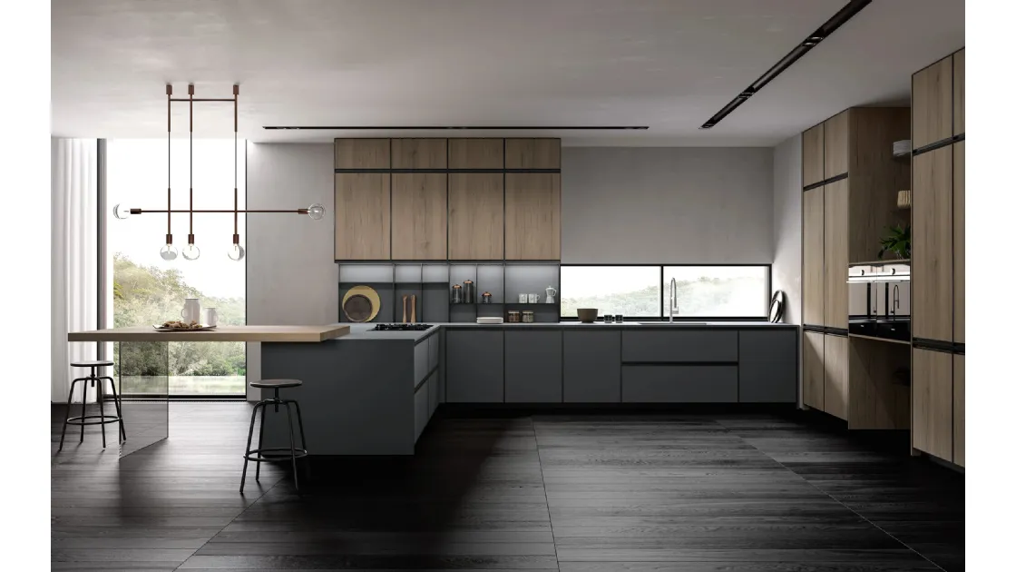 Cucina Moderna Kronos 02 con penisola di Arredo3