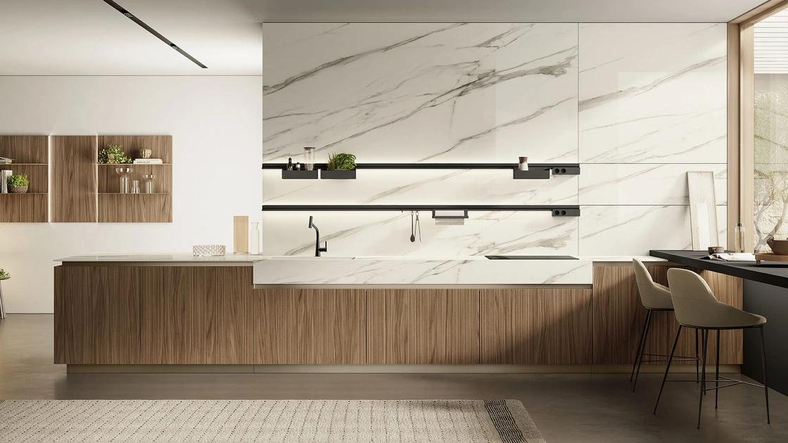 Cucina Moderna con penisola Lungomare Plus Cannettato 03 di Colombini Casa Artec