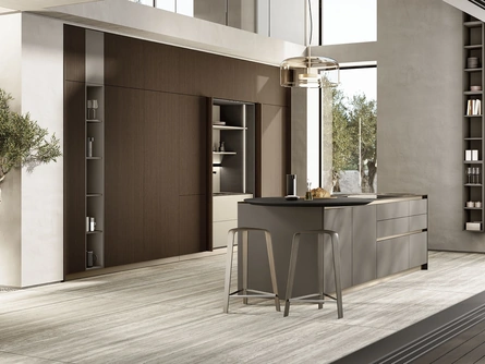 Cucina Moderna con isola Lungomare Plus Cannettato 04 in laccato opaco e legno di Colombini Casa Artec