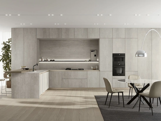 Cucina Moderna con penisola Luxea 01 in laminam Pietra di Savoia di Colombini Casa Artec