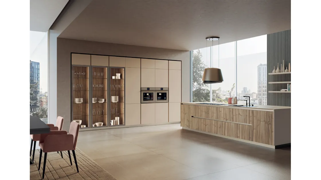 Cucina Moderna con isola Modula Line 04 in melaminico e laccato di Febal Casa