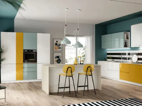 Cucina Moderna con isola Pura in laccato lucido di Colombini Casa Artec