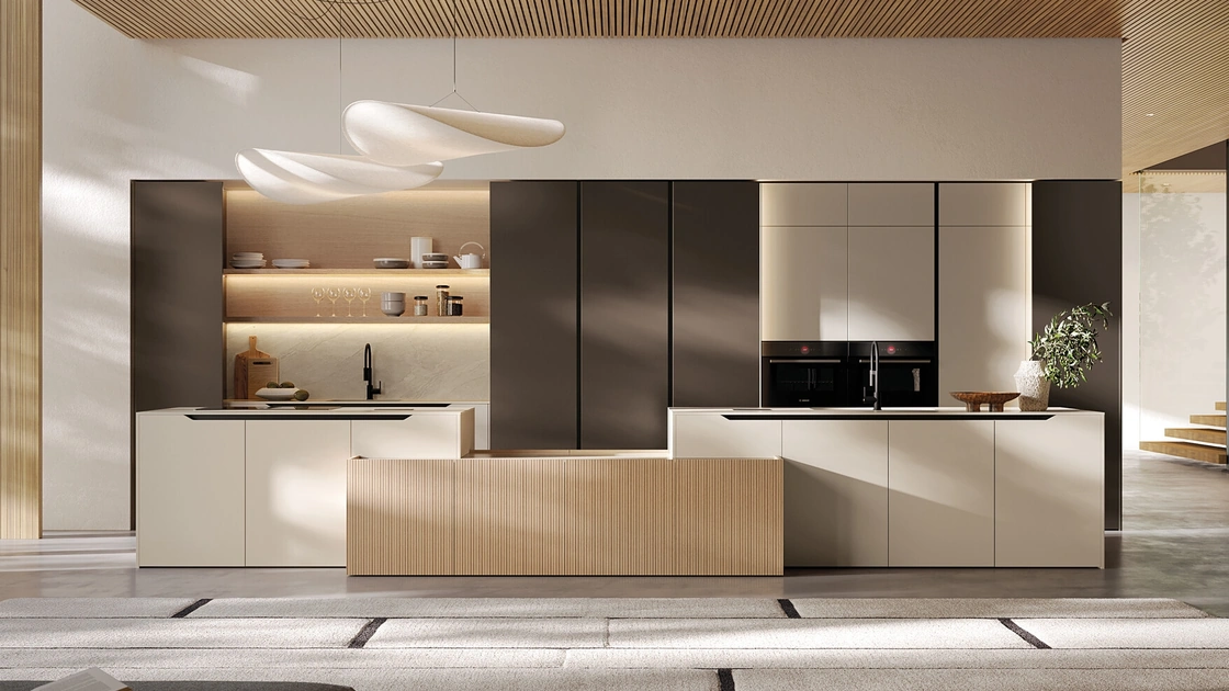 Cucina Moderna in laccato e impiallacciato con isola Time di Arredo3