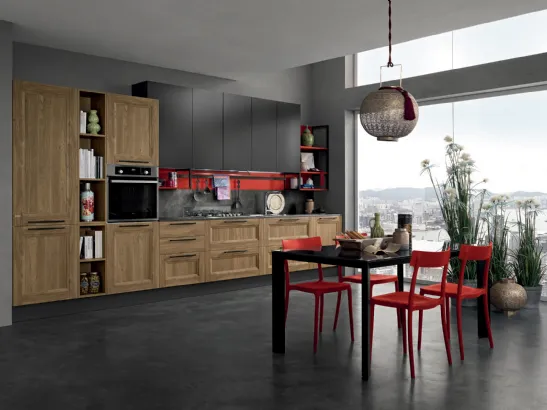 Cucina lineare su misura finitura noce champagne Memory 02 di Febal Casa