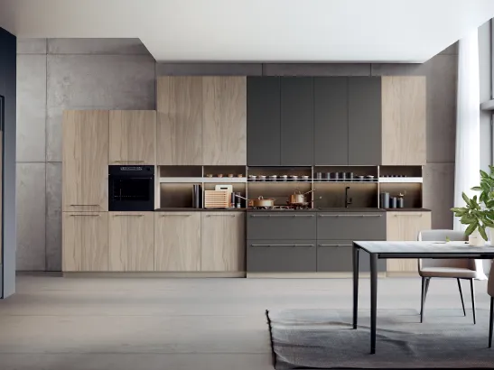 Cucina su misura lineare in nobilitato e laccato opaco Modula 06 di Febal